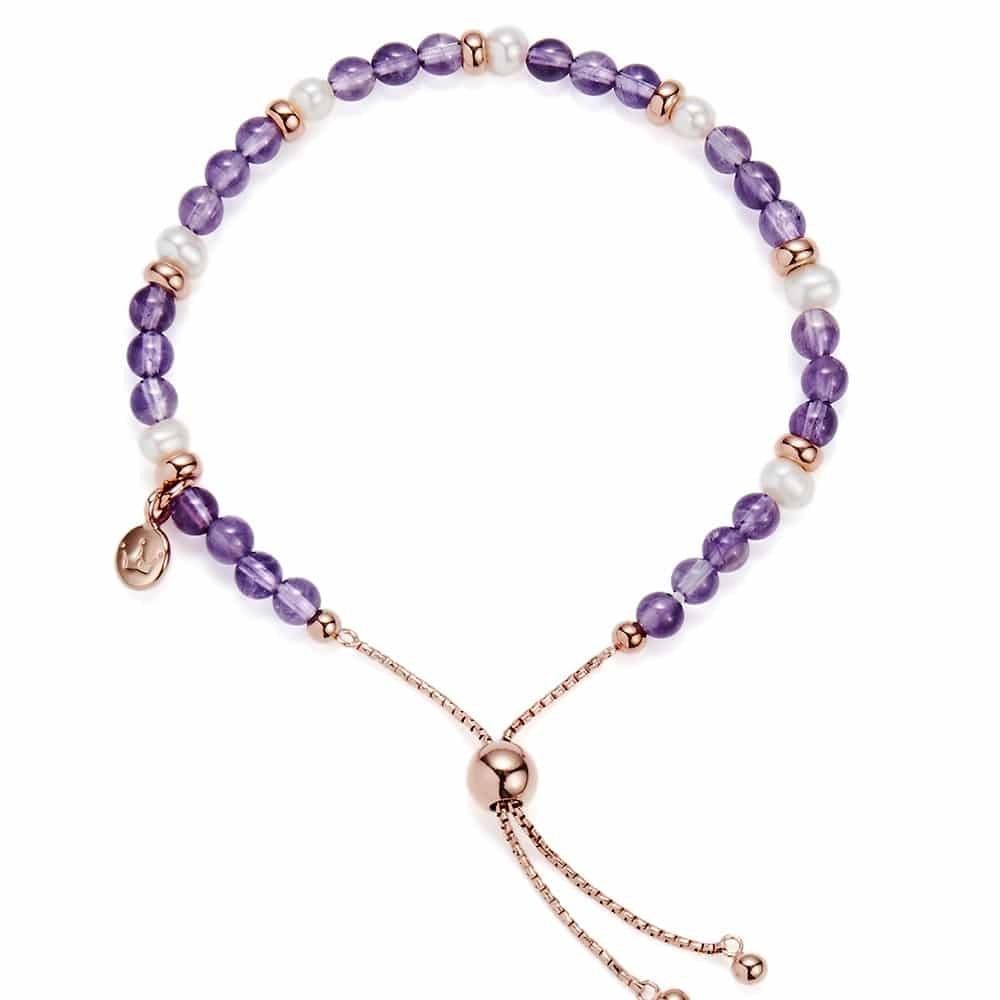 Rose Gold On Silver Sky Freshwater Pearl & Amethyst Bracelet