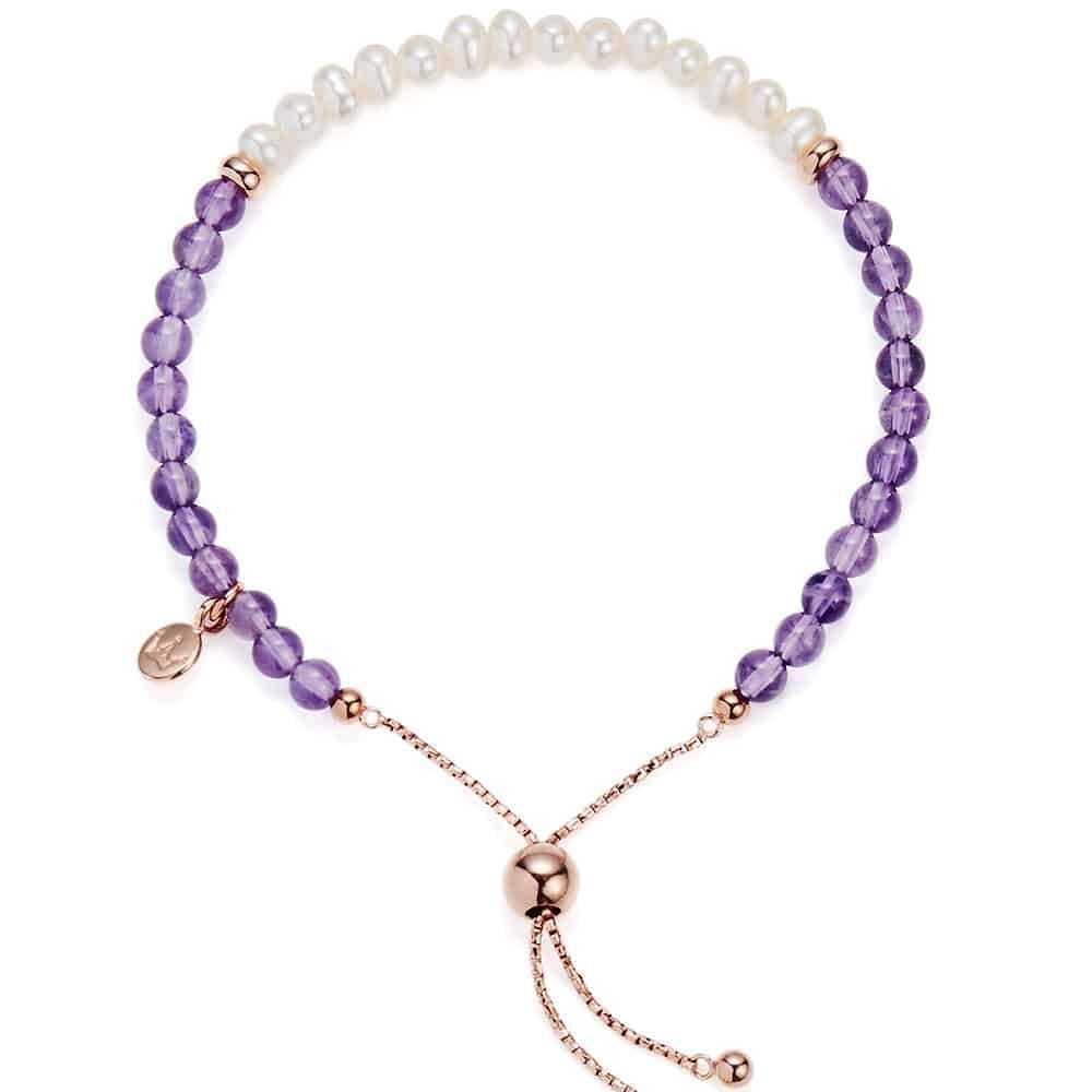 Rose On Silver Freshwater Pearl & Amethyst Bracelet