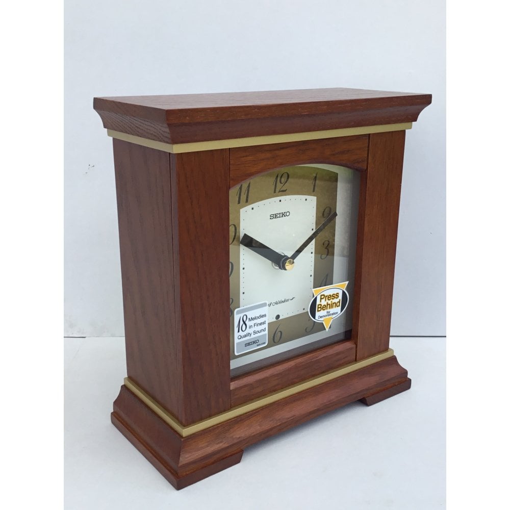 Oak Wood Finish Musical Battery Mantel Clock QXW249B