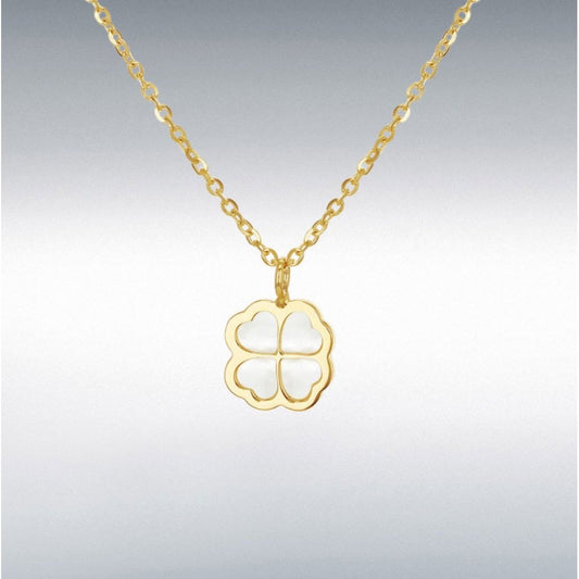 9ct Yellow Gold Mother Of Pearl Clover Necklace 40cm