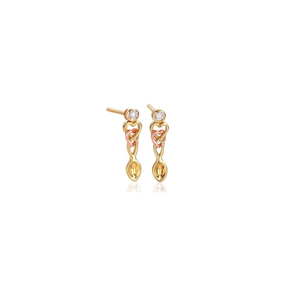 9ct Welsh Gold Ladies Lovespoon Diamond Drop Earrings LSDE1