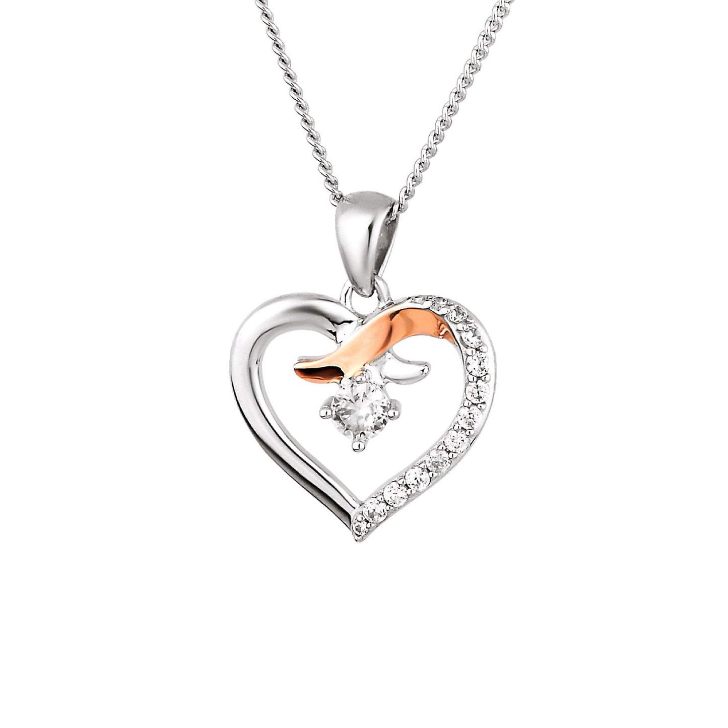 Silver & Welsh Gold Ladies Heart Kiss Pendant 3SCGKP
