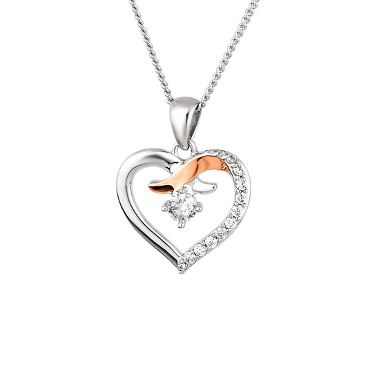 Silver & Welsh Gold Ladies Heart Kiss Pendant 3SCGKP