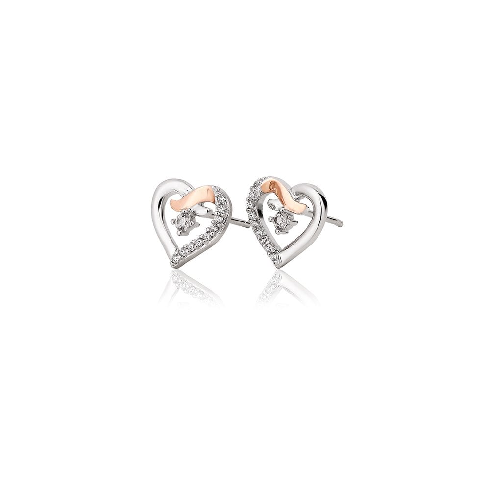 Silver & Welsh Gold Ladies Heart Kiss Stud Earrings 3SCGKSE