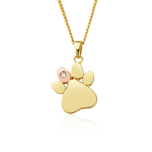 9ct Gold Ladies Paw Prints Diamond Pendant GPWP0364