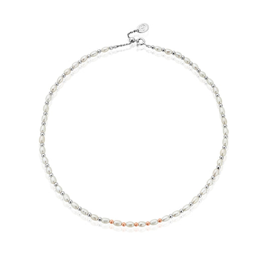 Silver & Gold Freshwater Pearl Beachcomber Necklace 3SBCH0628