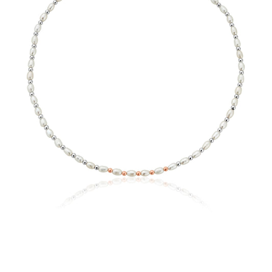 Silver & Gold Freshwater Pearl Beachcomber Necklace 3SBCH0628