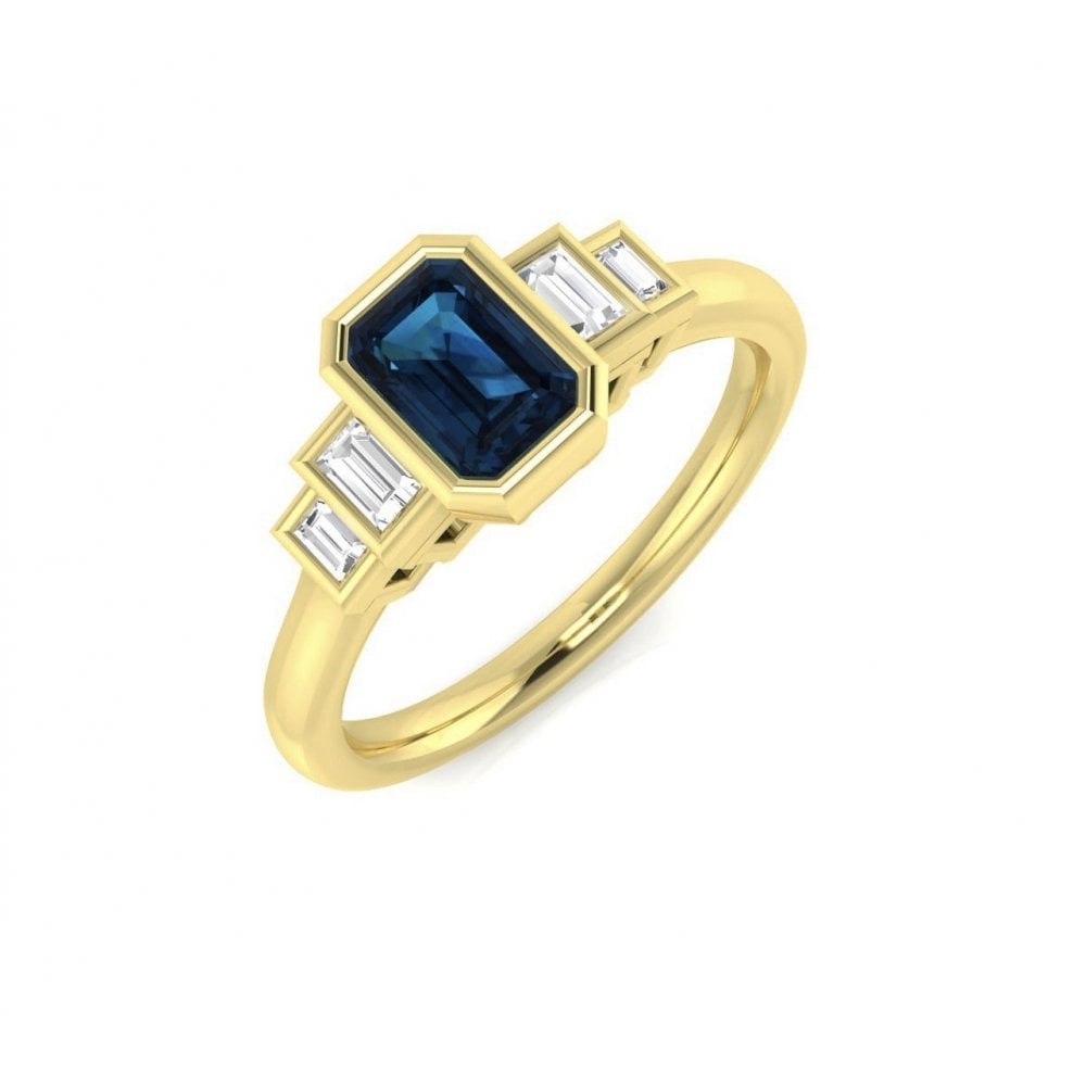 9ct Yellow Gold Ladies Blue Topaz & Diamond Half Eternity Ring