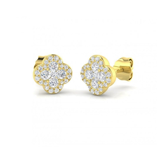 18ct Yellow Gold Ladies Diamond Clover Stud Earrings 0.49ct