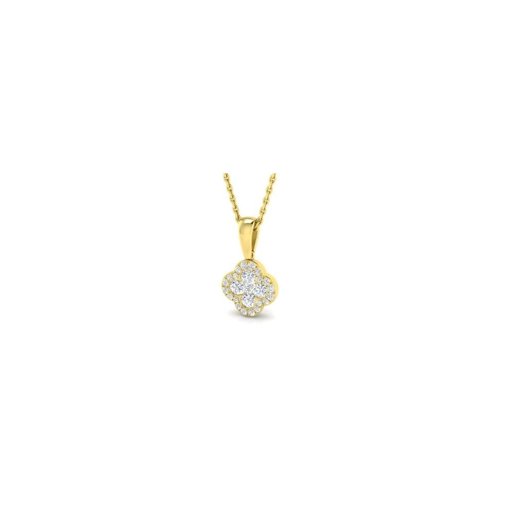 18ct Yellow Gold Diamond Cluster Clover Pendant & Chain 0.33ct