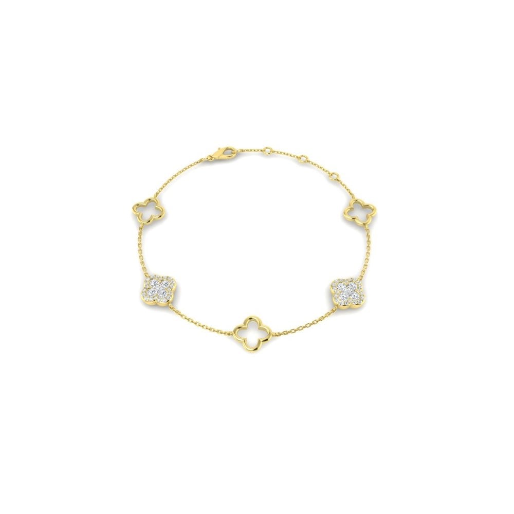 9ct Yellow Gold Ladies Diamond CLover Bracelet 0.67ct
