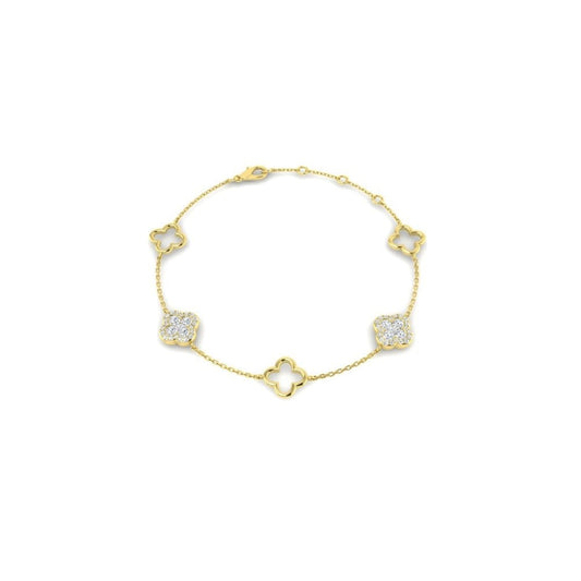 9ct Yellow Gold Ladies Diamond CLover Bracelet 0.67ct
