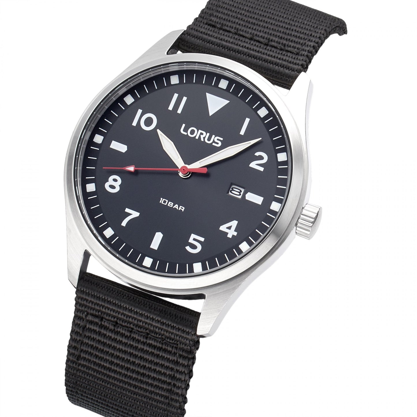 Gents Steel Battery Watch on Fabric Strap with Date RH927QX9