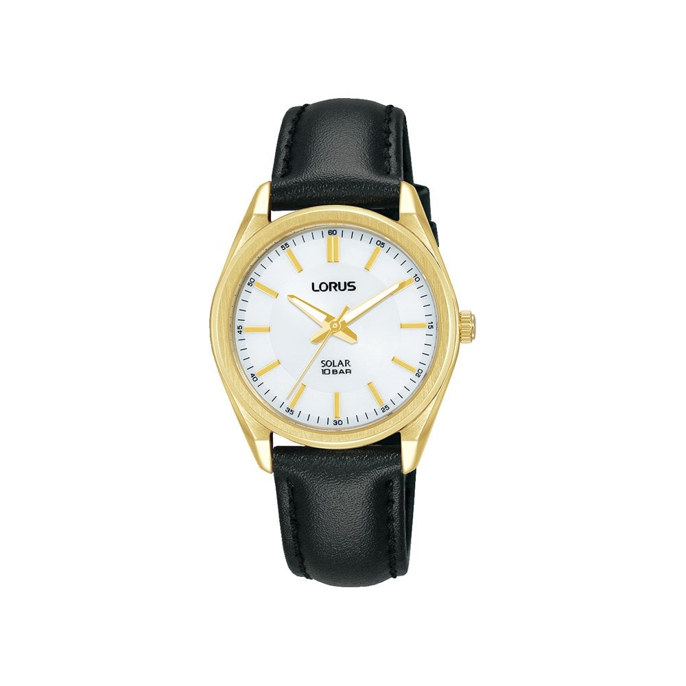 Ladies Gold Tone Solar Watch on Leather Strap RY518AX9