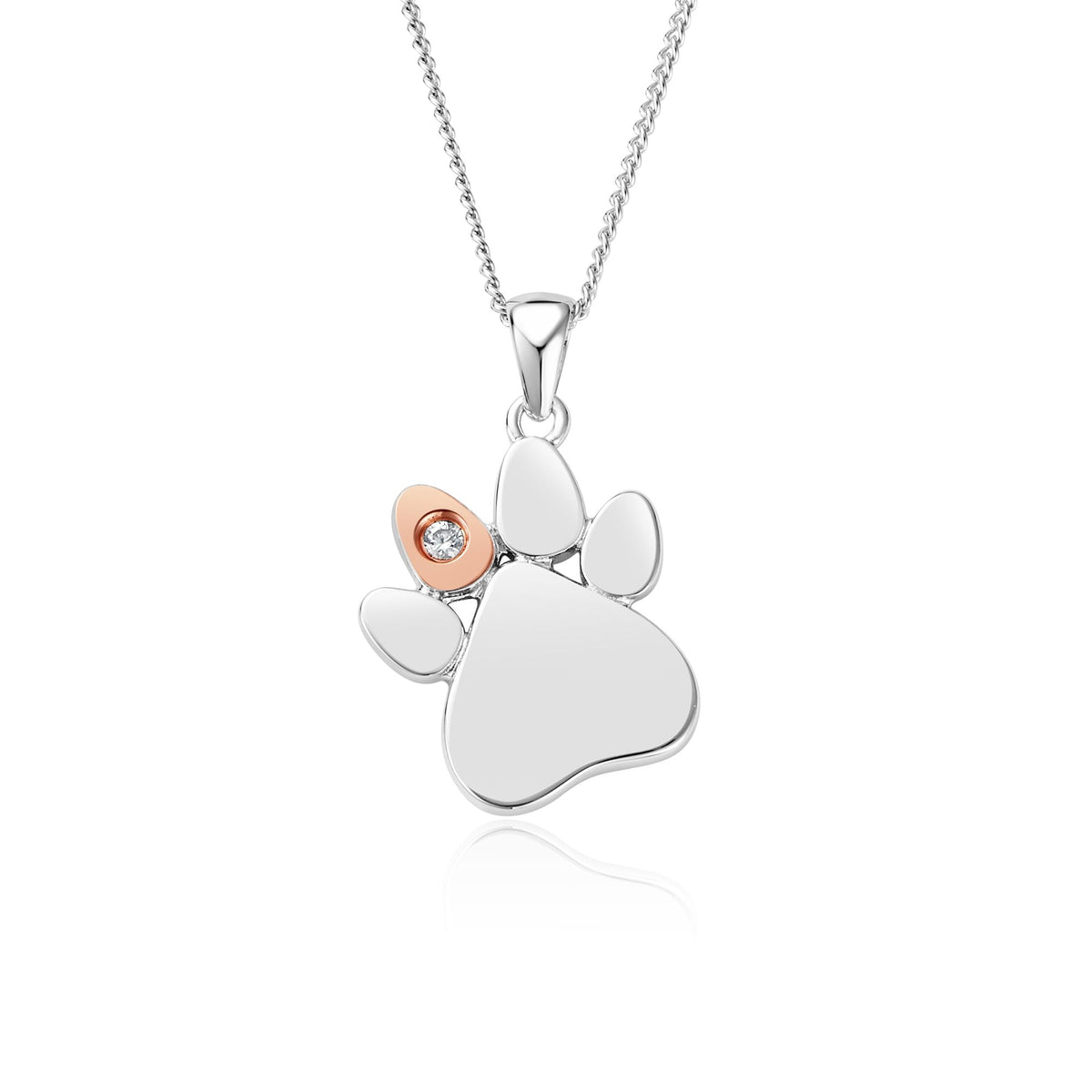Silver & Gold Paw Prints On My Heart April Necklace 3SPWP0674