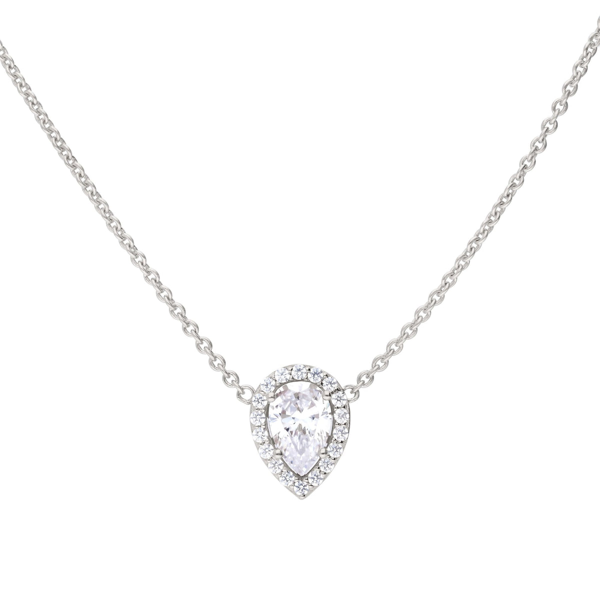 Sterling Silver Teardrop Halo Cluster CZ Necklace N4403