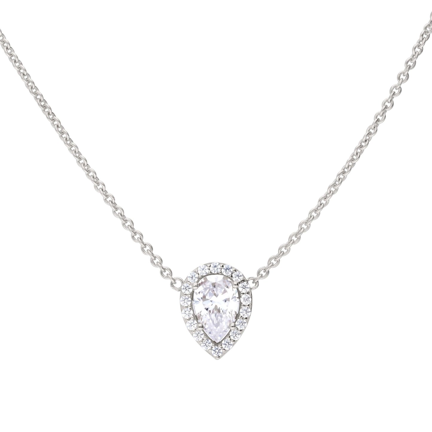 Sterling Silver Teardrop Halo Cluster CZ Necklace N4403