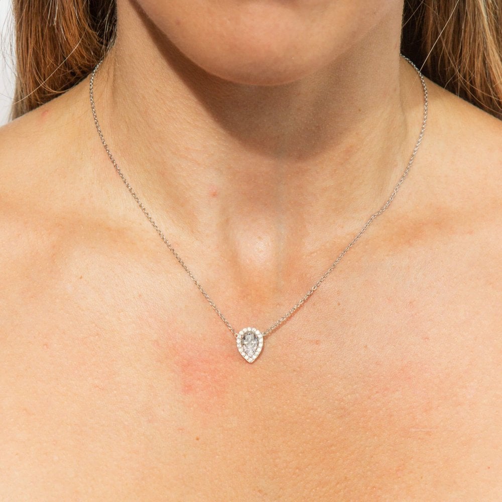 Sterling Silver Teardrop Halo Cluster CZ Necklace N4403