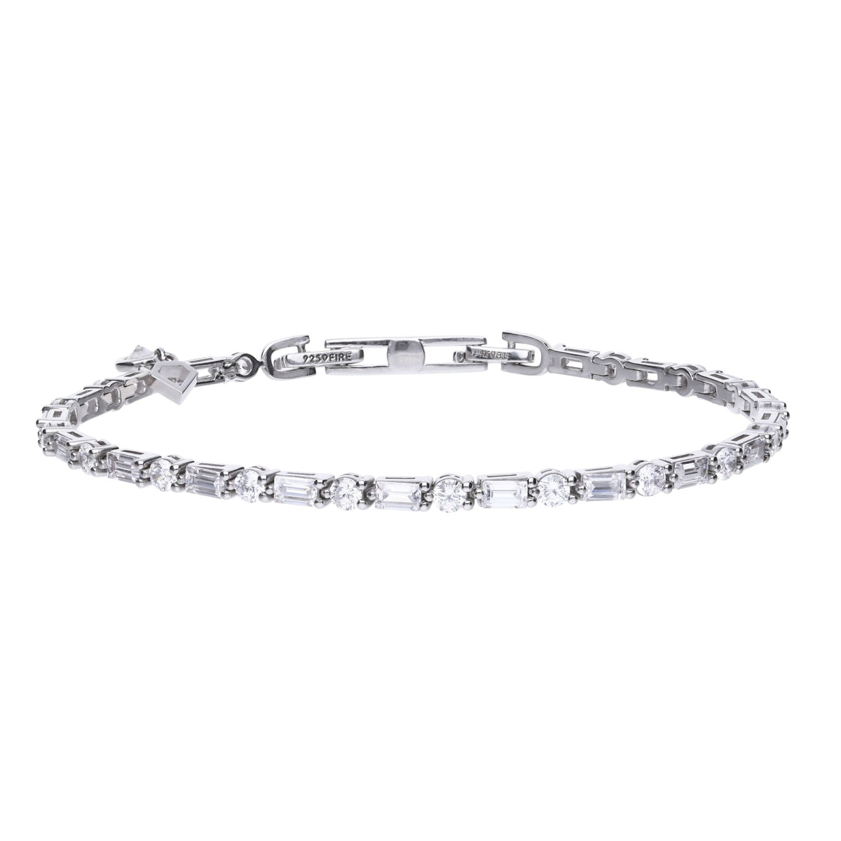 Sterling Silver Baguette & Round CZ Tennis Bracelet B5259