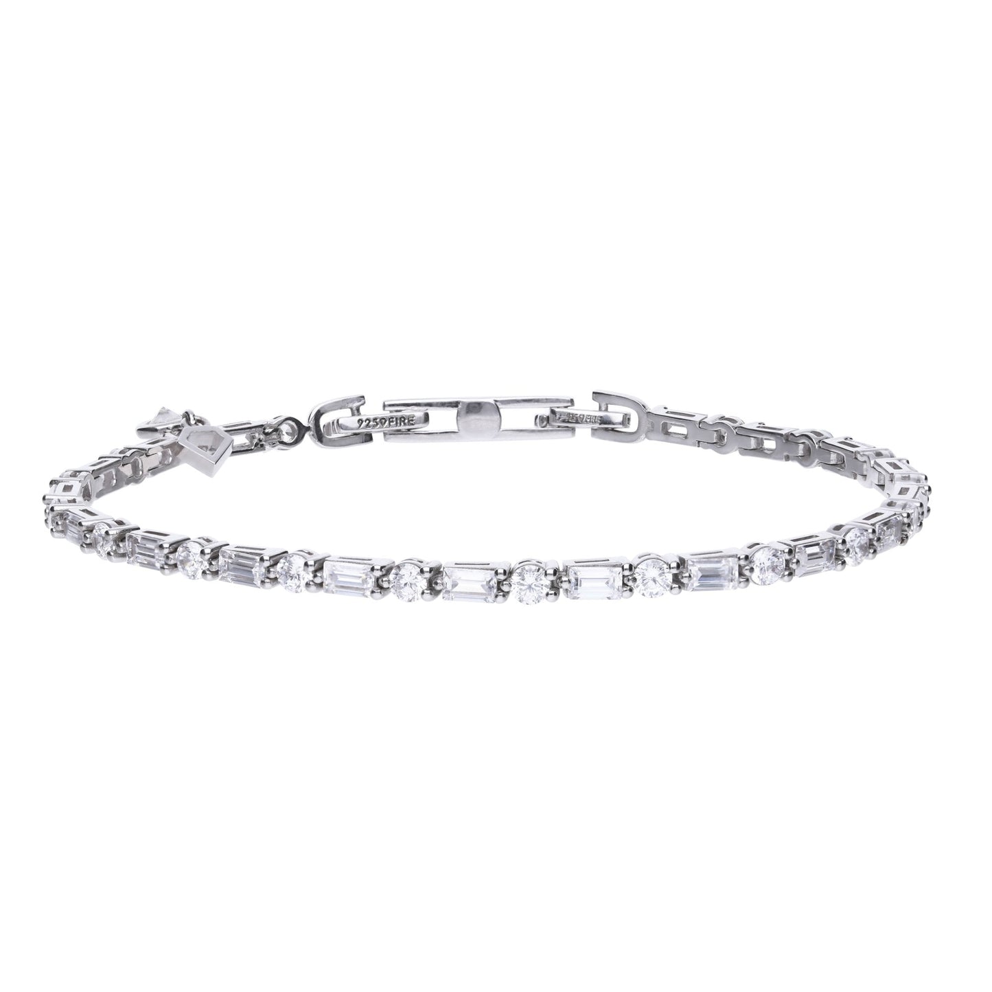 Sterling Silver Baguette & Round CZ Tennis Bracelet B5259