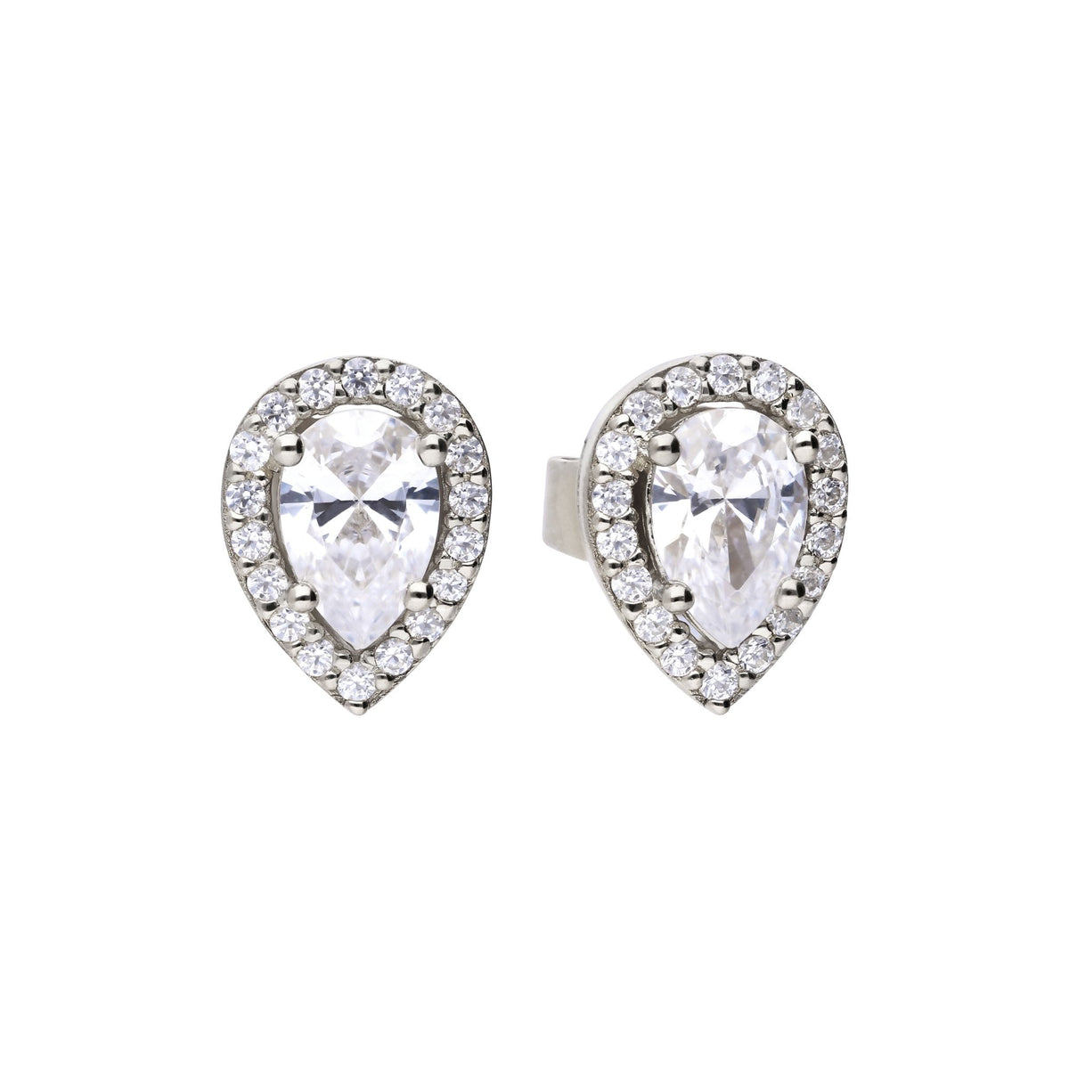 Sterling Silver Teardrop Halo Stud Earrings E5909