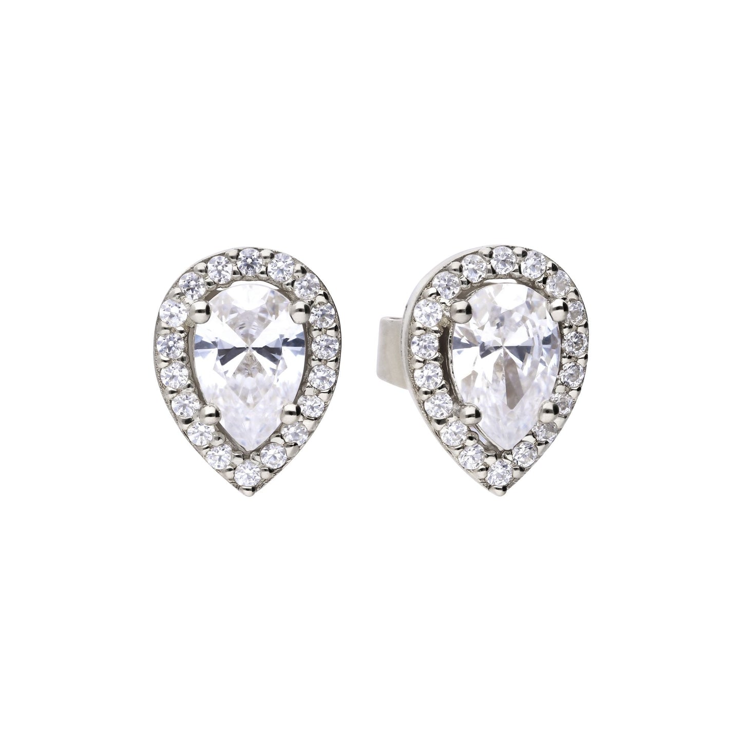 Sterling Silver Teardrop Halo Stud Earrings E5909