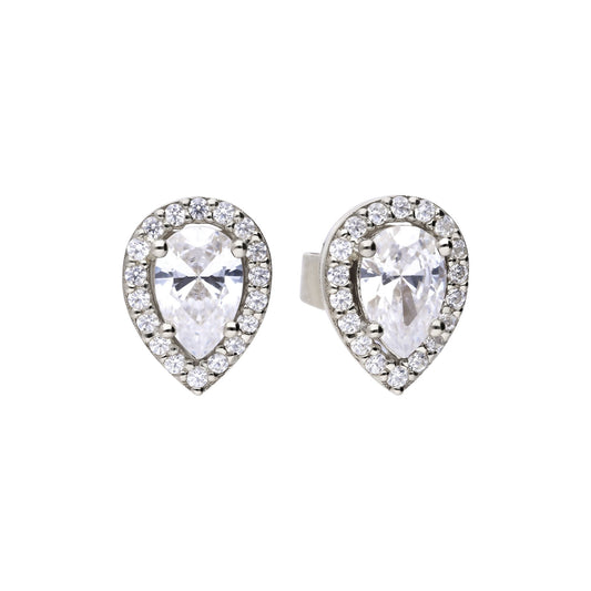 Sterling Silver Teardrop Halo Stud Earrings E5909