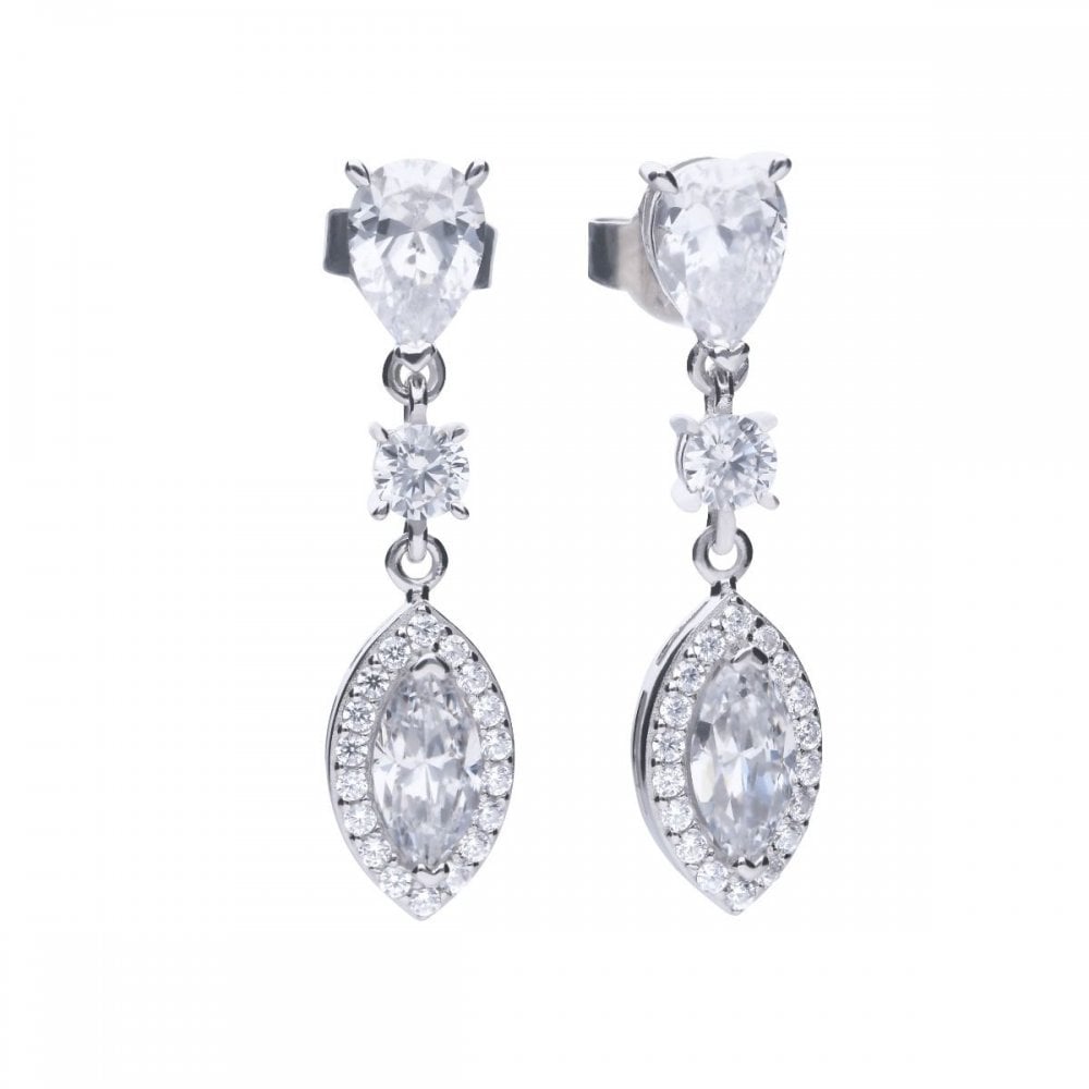 Sterling Silver Marquise & Pave CZ Drop Earrings E5785