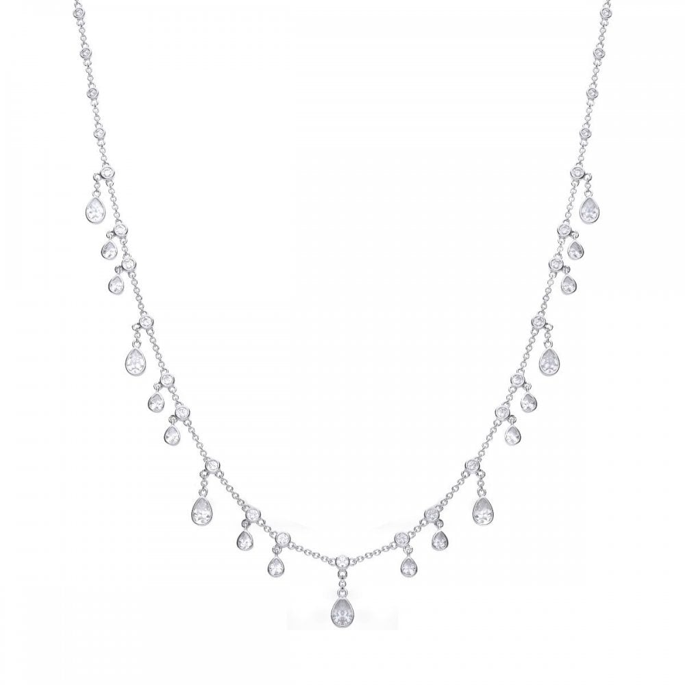 Sterling Silver Multi Drop Cubic Zirconia Necklace N4339