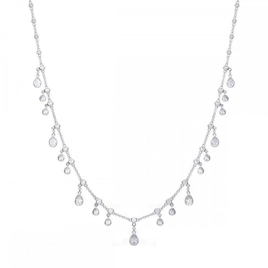 Sterling Silver Multi Drop Cubic Zirconia Necklace N4339