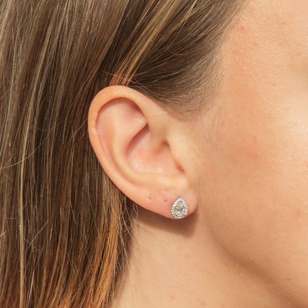 Sterling Silver Teardrop Halo Stud Earrings E5909
