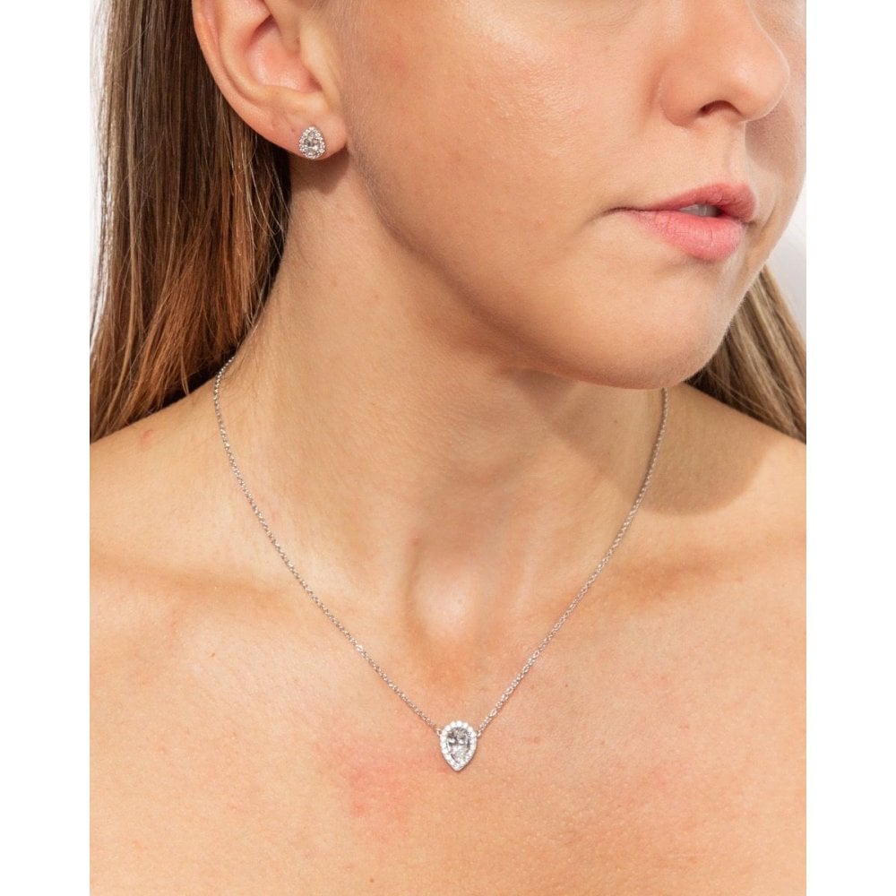 Sterling Silver Teardrop Halo Stud Earrings E5909