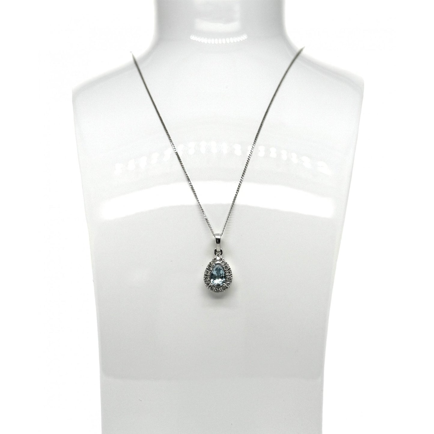 9ct White Gold Ladies Aquamarine and Diamond Cluster Pendant