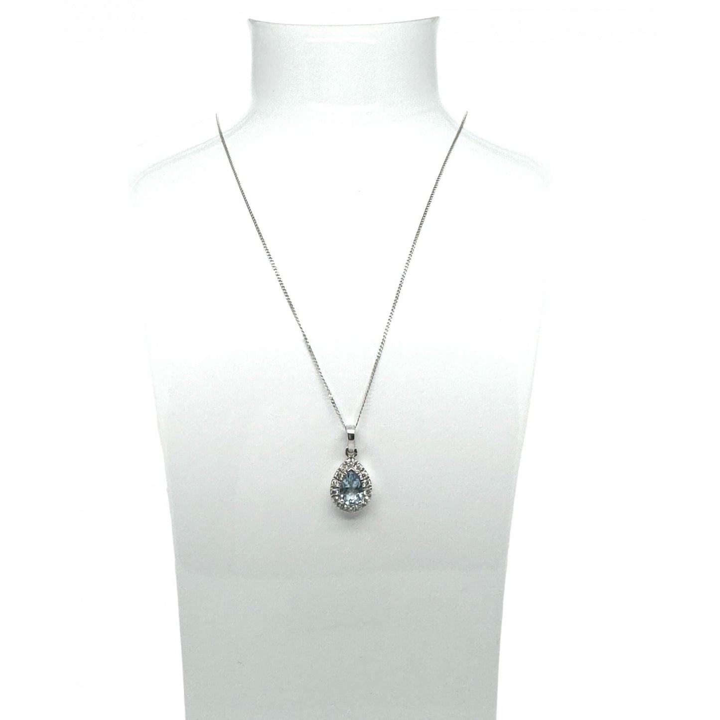 9ct White Gold Ladies Aquamarine and Diamond Cluster Pendant