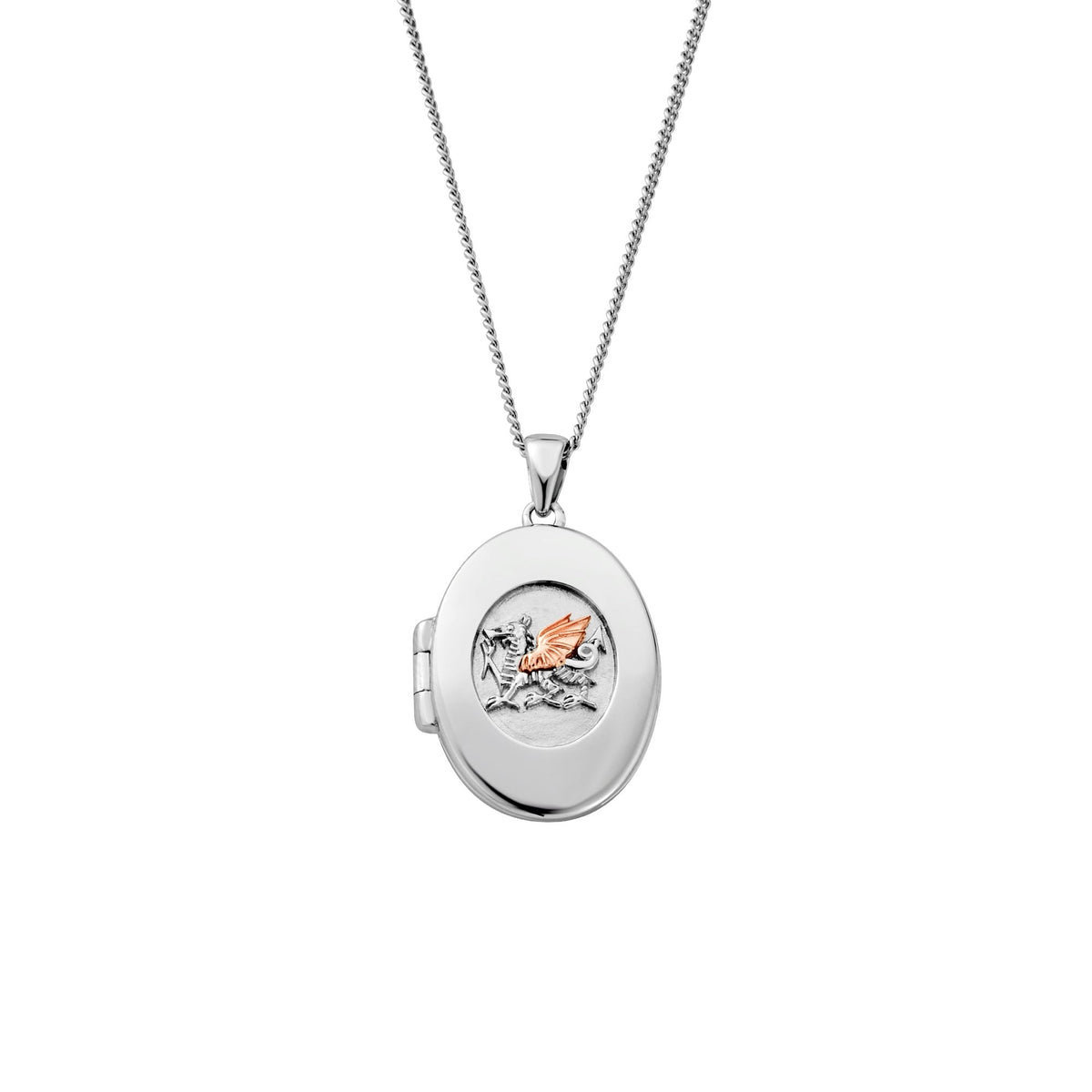 Silver & 9ct Gold Ladies Welsh Dragon Locket 3SWDN0755