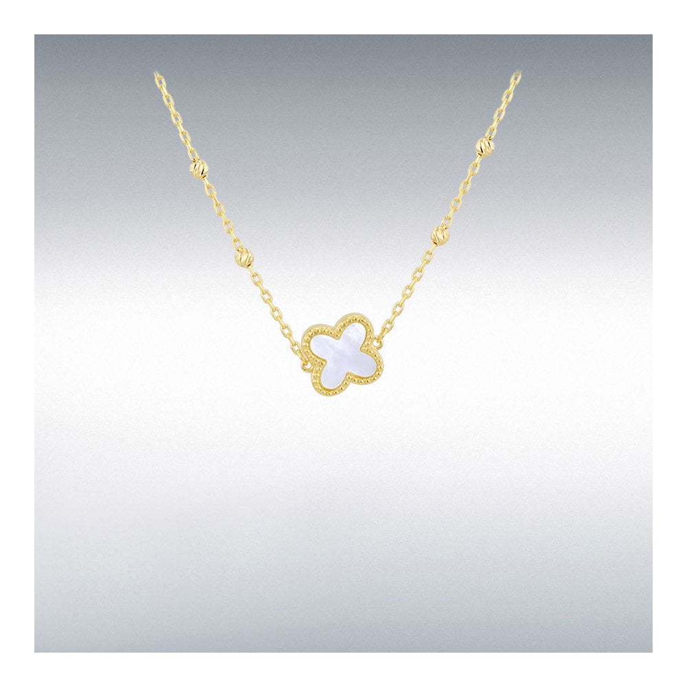 9ct Yellow Gold Mother Of Pearl Clover Necklet 41cm-43cm