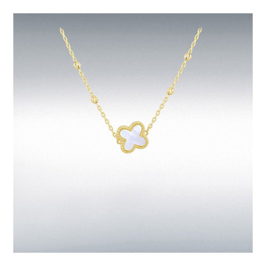 9ct Yellow Gold Mother Of Pearl Clover Necklet 41cm-43cm