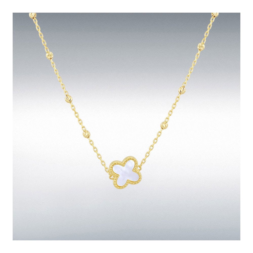 9ct Yellow Gold Mother Of Pearl Clover Necklet 41cm-43cm