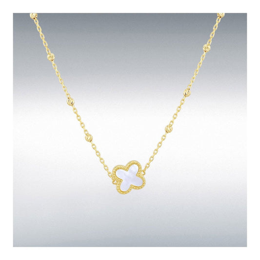 9ct Yellow Gold Mother Of Pearl Clover Necklet 41cm-43cm