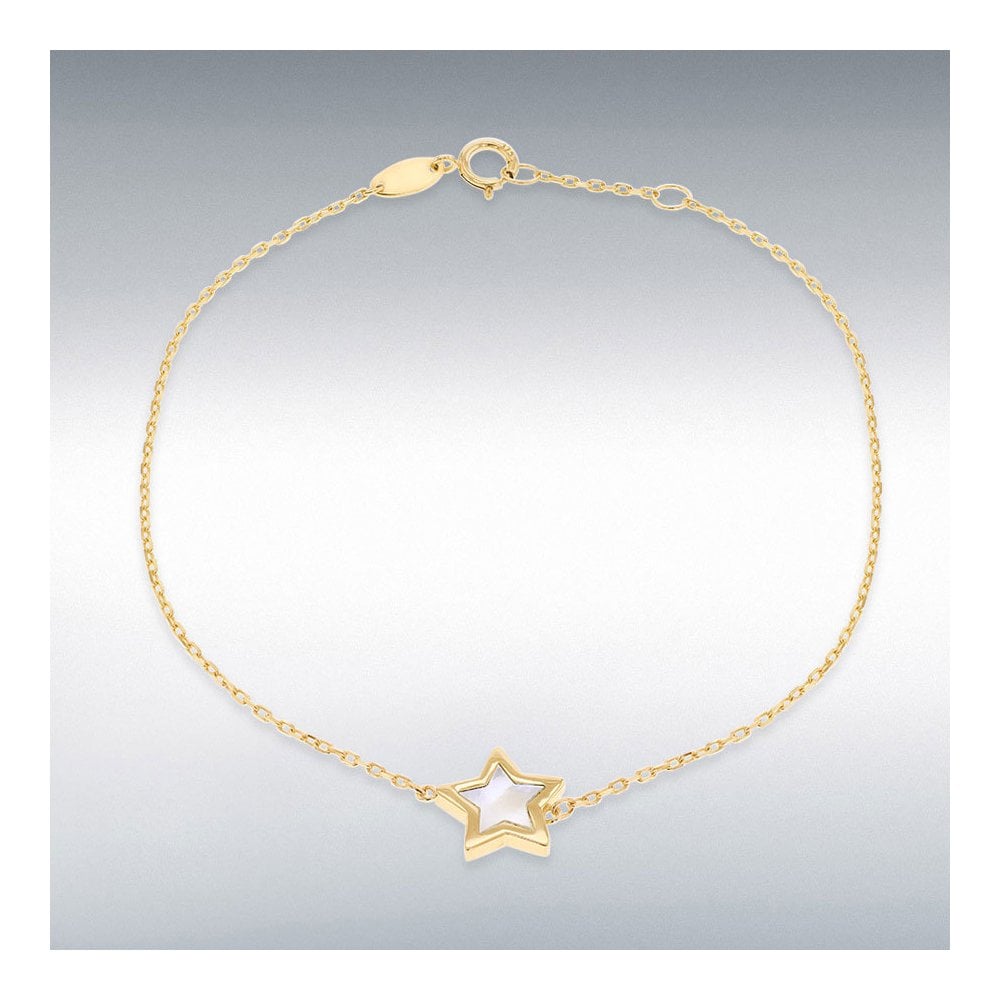 9ct Yellow Gold Mother Of Pearl Star Bracelet 19cm