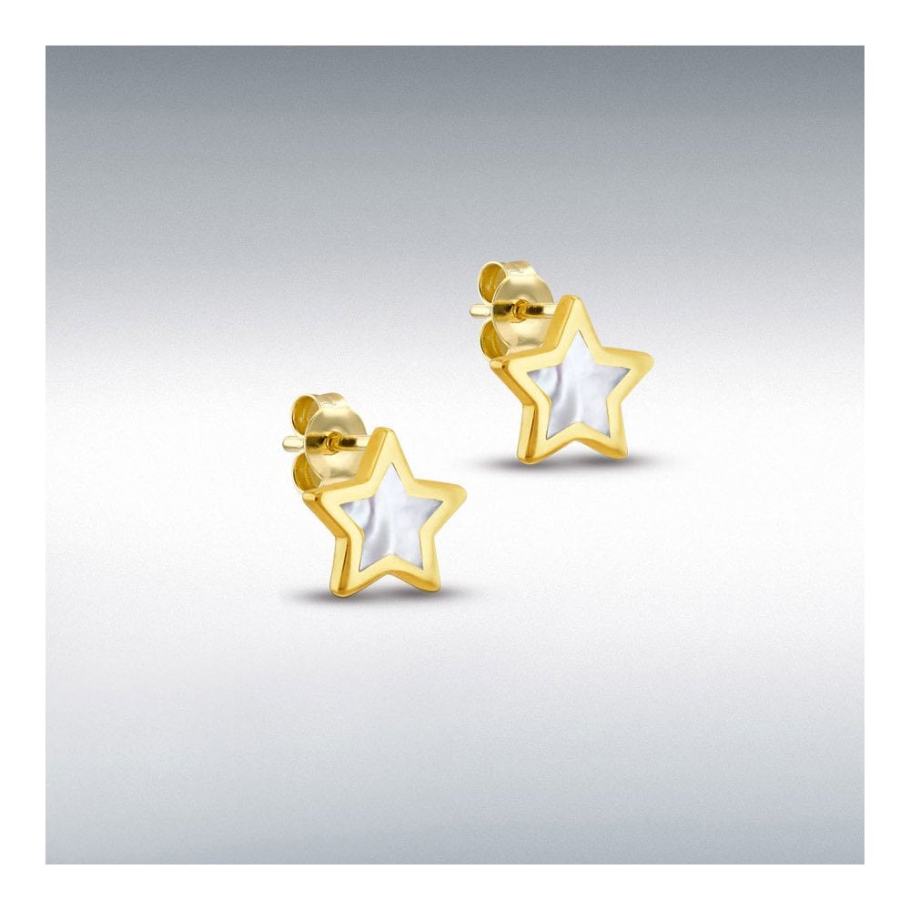 9ct Yellow Gold Mother Of Pearl Star Stud Earrings