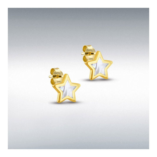 9ct Yellow Gold Mother Of Pearl Star Stud Earrings