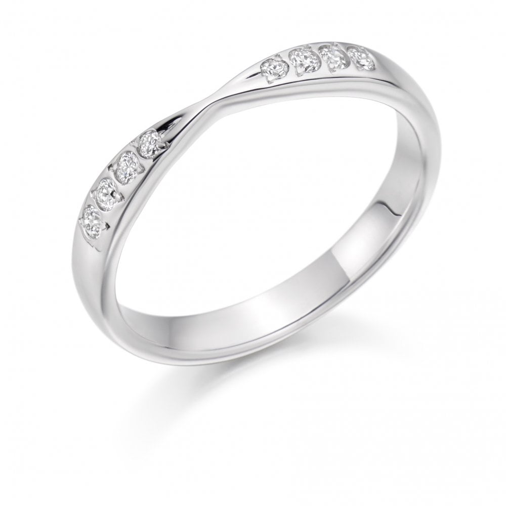 Ladies 9ct White Gold Diamond Tapered Wedding Ring