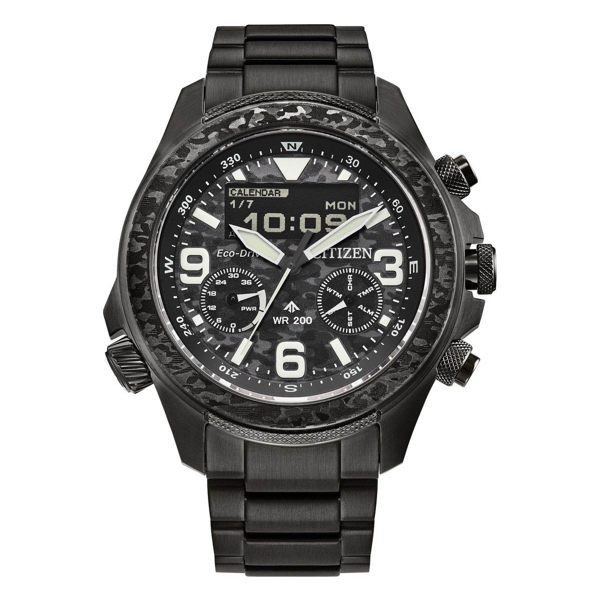 Eco-Drive Mens Black Promaster Land Chronograph Watch JV1008-63E