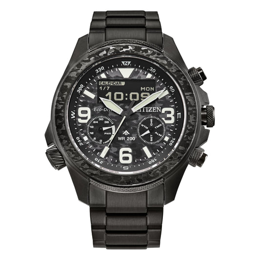 Eco-Drive Mens Black Promaster Land Chronograph Watch JV1008-63E