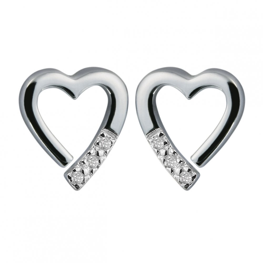 Sterling Silver Ladies Diamond Heart Stud Earrings DE110