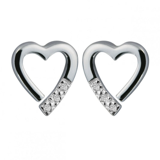 Sterling Silver Ladies Diamond Heart Stud Earrings DE110