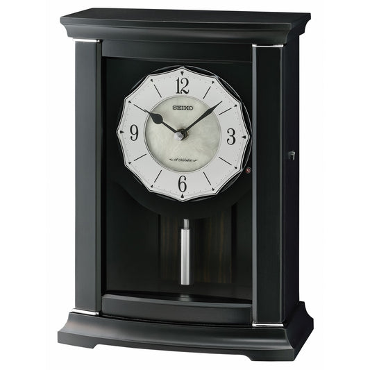 Dark Wooden Musical Battery Mantel Clock with Pendulum QXW250K