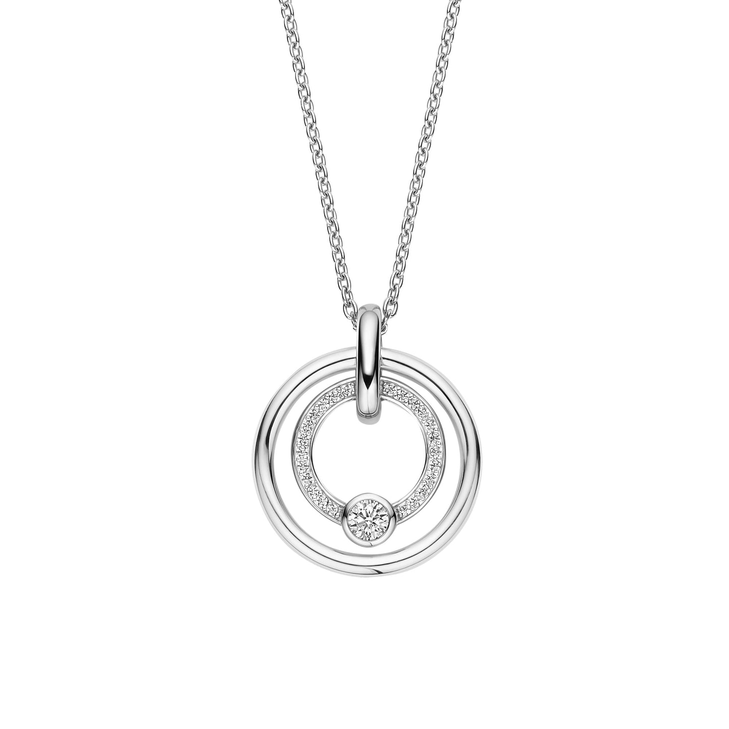 Ladies Sterling Silver Cubic Zirconia Round Necklace 34056ZI