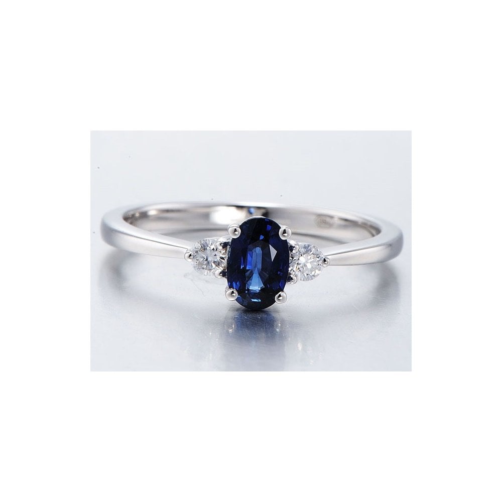 Platinum Ladies Diamond and Sapphire Engagement Ring